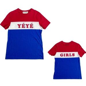 Etre Cecile Short Sleeve Color Block Graphic Tee Yéyé Girl Cotton Red Parisian